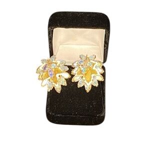 Iridescent Vintage Gold Clip Earrings